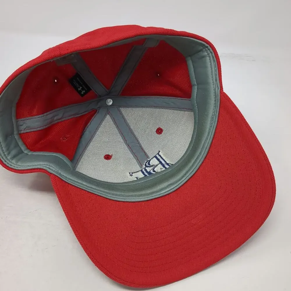 Under Armour Baseball Cap Red L BF Blue Logo Fitted Stretch Fit HeatGear Hat